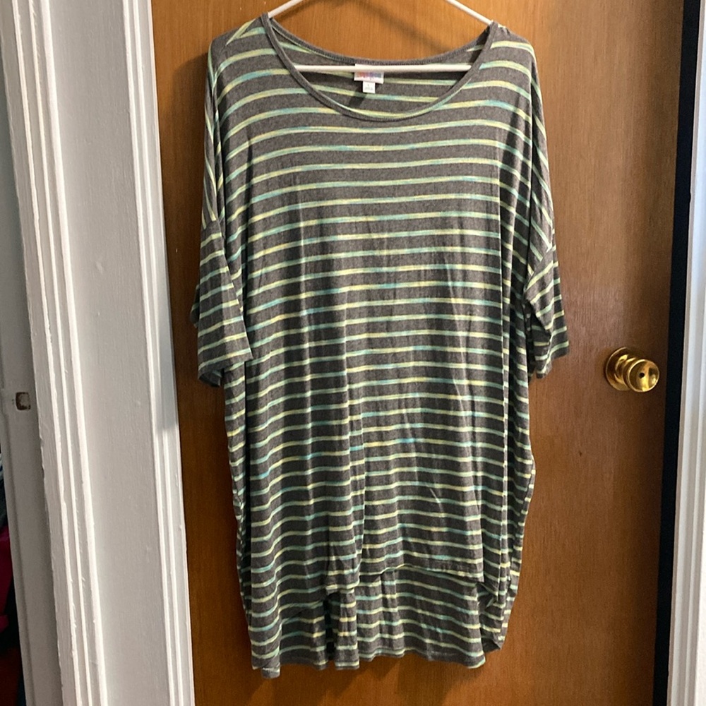 LuLaRoe Striped Tunic - Green and Yellow
